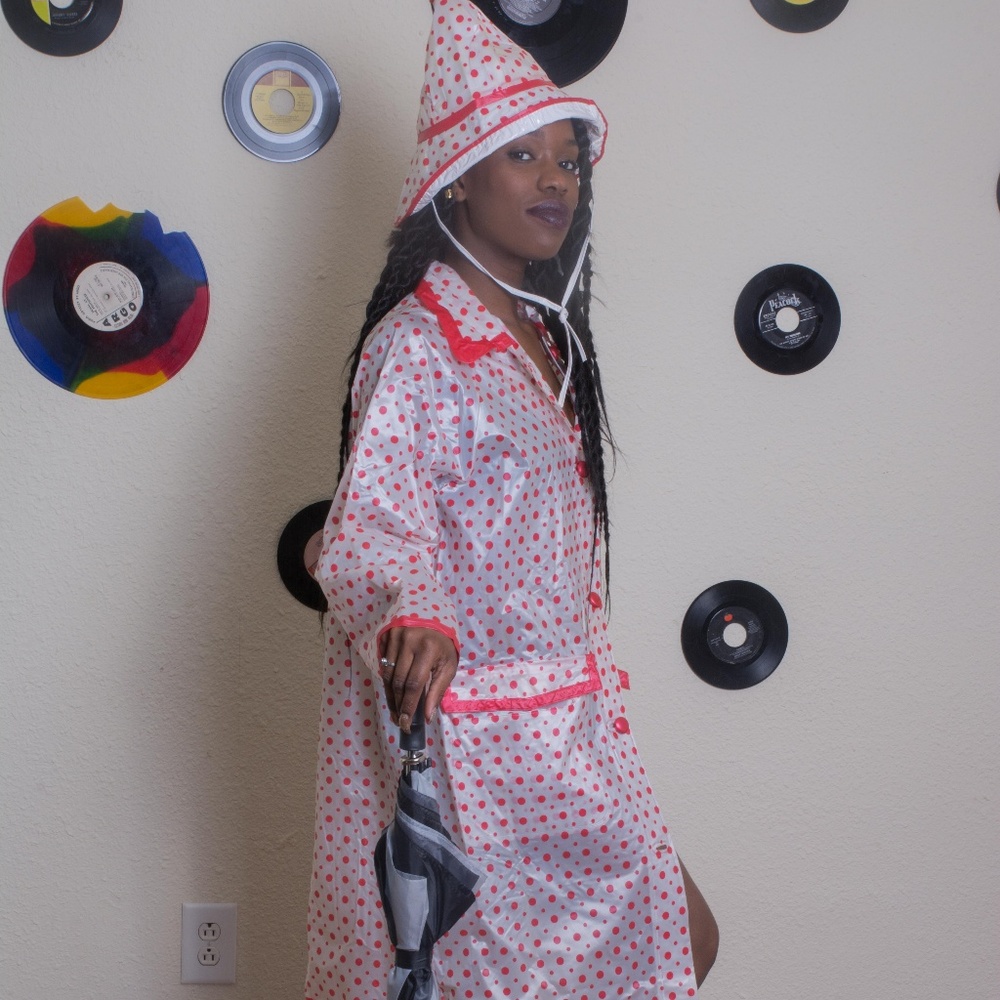 Vintage Polka Dot Rain Coat set, with Hat